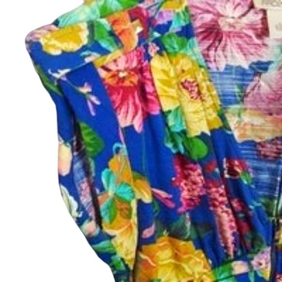 Arden B Zip Floral Pleated Flare Sleeveless Dress Small Blue Yellow - Picture 3 of 7